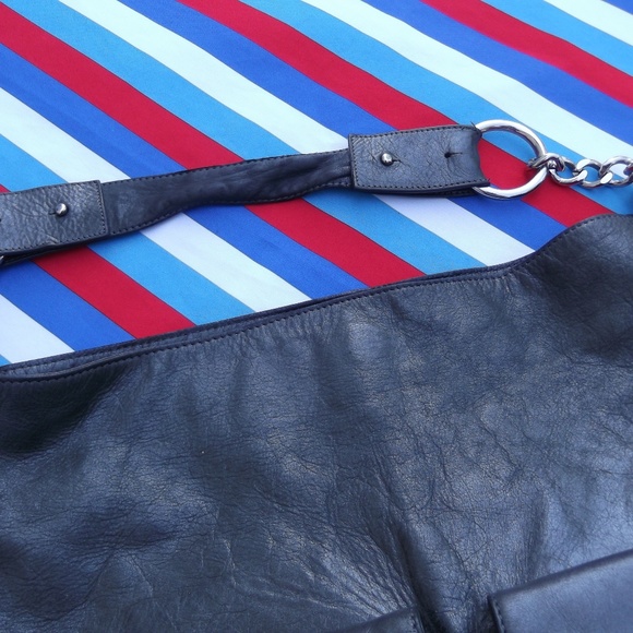 Kate Landry Gunmetal Leather Shoulder Hobo Medium - Picture 3 of 7